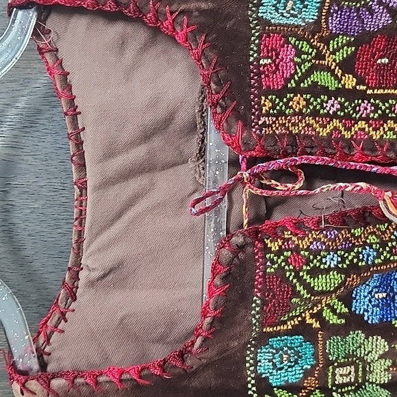 Rare brown velvet antique Bedouin embroidered dress up to XXL - Picture 4 of 9